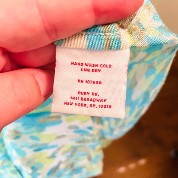 Ruby Rd. women’s long sleeve semi-sheer button top SZ 14 blue green white - Picture 9 of 9